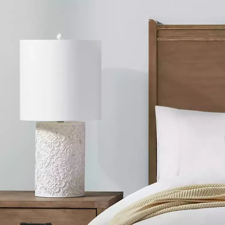 Kirklands Home Cream Embossed Floral Table Lamp White Online