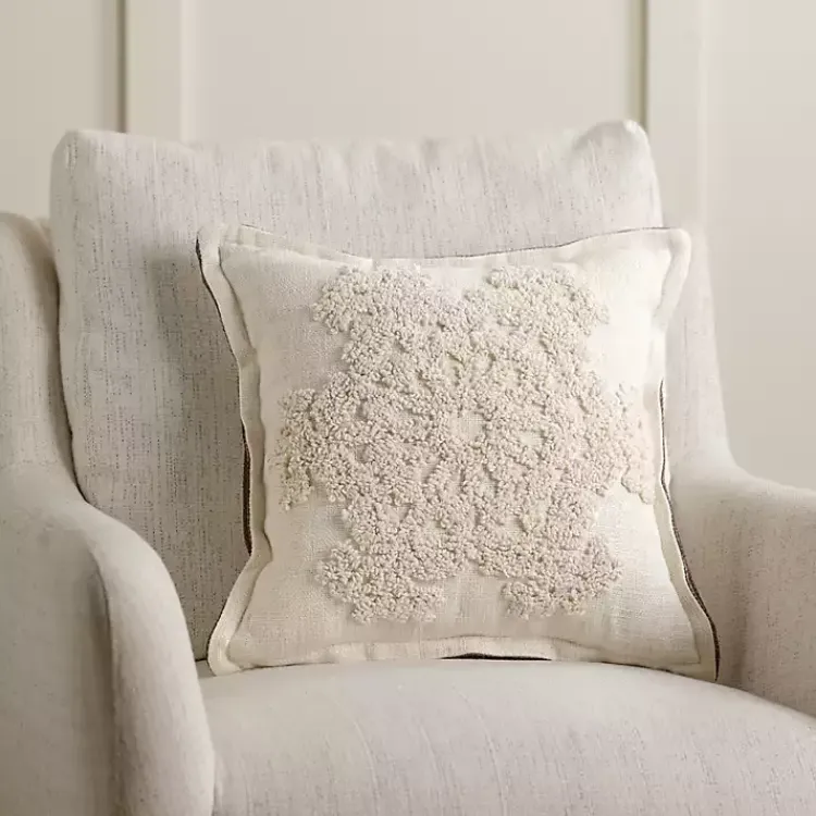 Pillows>Kirklands Home Cream Embroidered Snowflake Pillow Ivory
