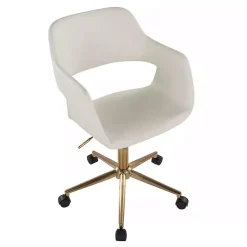 Kirklands Home Cream Faux Leather & Gold Marshall Office Chair White Best