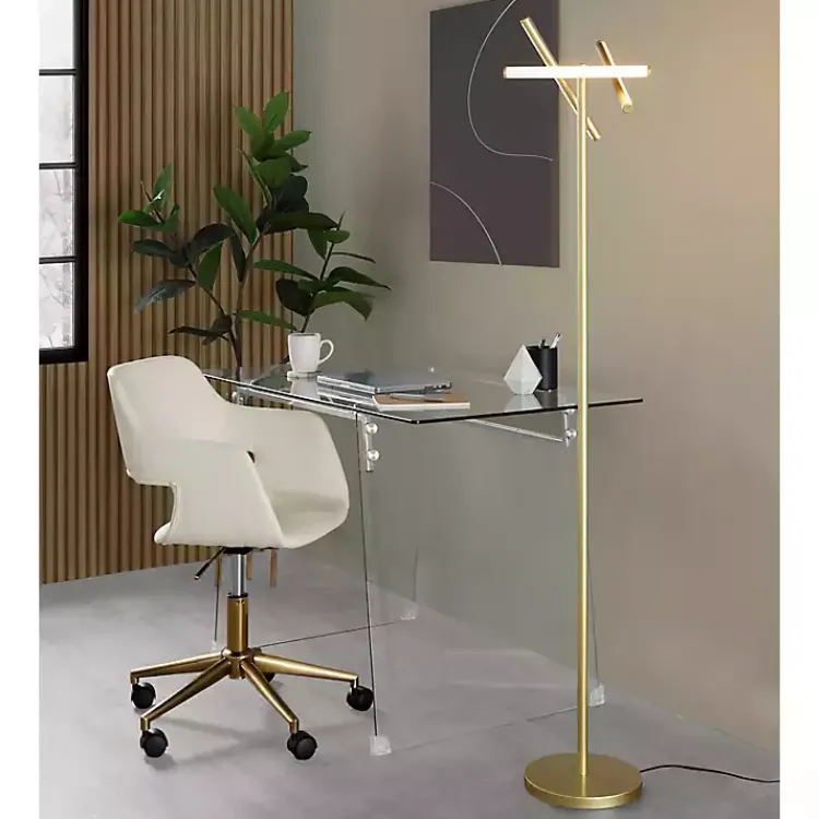 Kirklands Home Cream Faux Leather & Gold Marshall Office Chair White Best