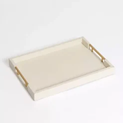 Decorative Trays>Kirklands Home Cream Faux Leather Gold Handle Tray White