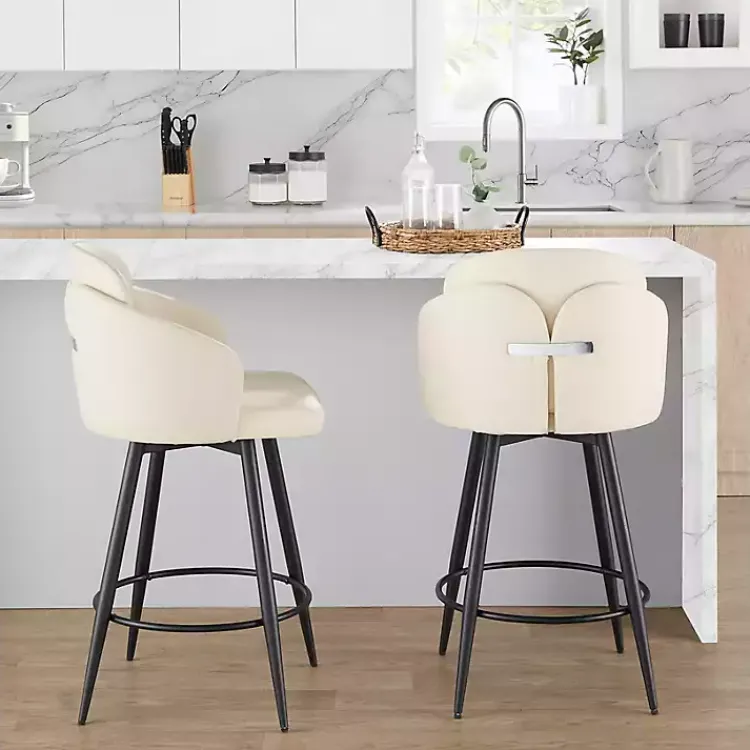 Kirklands Home Cream Faux Leather Swivel Counter Stools, Set of 2 White Clearance