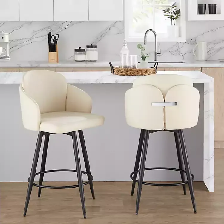 Kirklands Home Cream Faux Leather Swivel Counter Stools, Set of 2 White Clearance