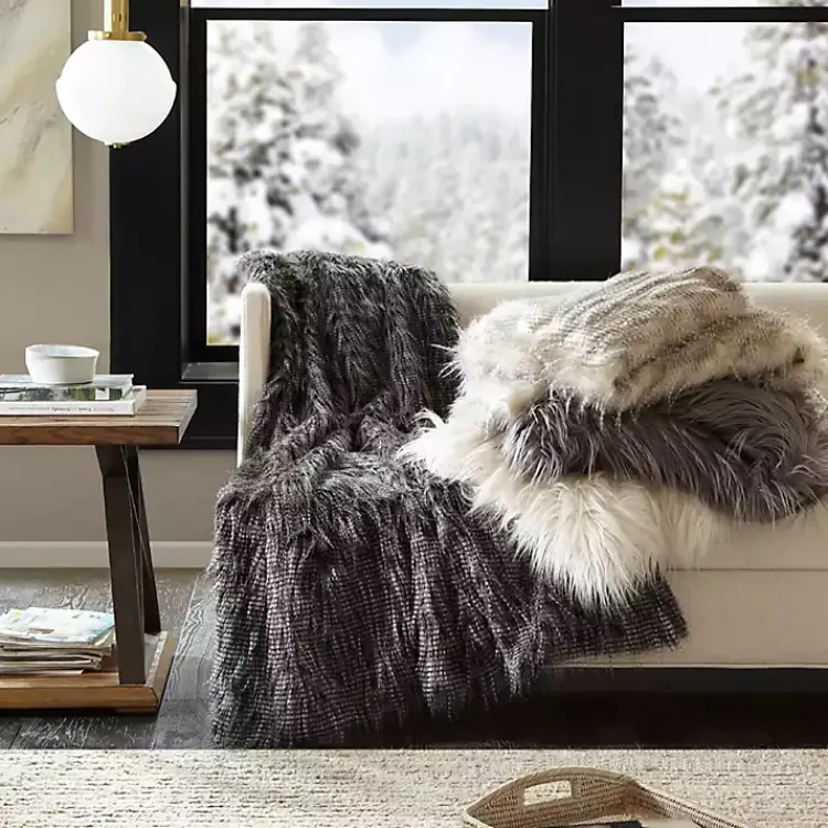 Blankets & Throws>Kirklands Home Cream Faux Mink Fluffy Throw Ivory