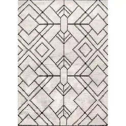 Kirklands Home Cream Geometric Diamonds Fringed Area Rug, 7x10 Hot