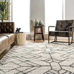 Kirklands Home Cream Geometric Diamonds Fringed Area Rug, 7x10 Hot