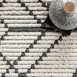 Kirklands Home Cream Geometric Diamonds Fringed Area Rug, 7x10 Hot