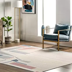 Kirklands Home Cream Geometric Shapes Washable Area Rug, 8x10 Clearance