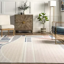 Kirklands Home Cream Geometric Shapes Washable Area Rug, 8x10 Clearance