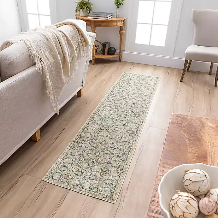 Kirklands Home Cream Granary Floral Runner, 2x10 Ivory