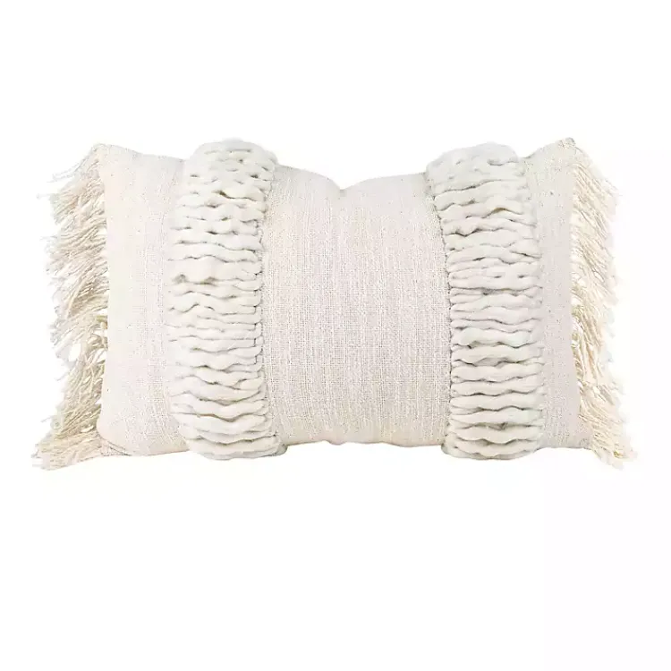Pillows>Kirklands Home Cream Hand Woven Fringe Ends Lumbar Pillow Ivory