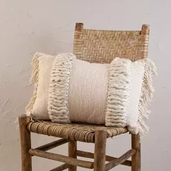 Pillows>Kirklands Home Cream Hand Woven Fringe Ends Lumbar Pillow Ivory