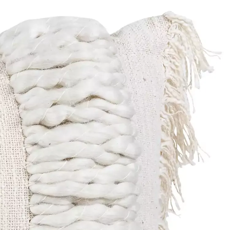 Pillows>Kirklands Home Cream Hand Woven Fringe Ends Lumbar Pillow Ivory