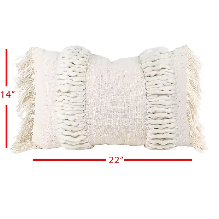 Pillows>Kirklands Home Cream Hand Woven Fringe Ends Lumbar Pillow Ivory