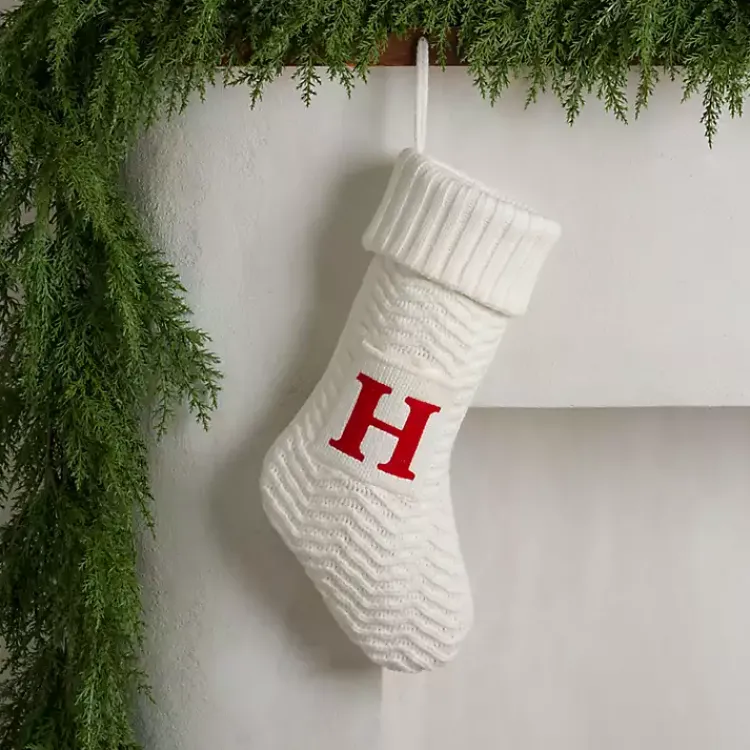 Monogram Seasonal Decor>Kirklands Home Cream Knit Monogram H Christmas Stocking