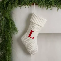 Monogram Seasonal Decor>Kirklands Home Cream Knit Monogram L Christmas Stocking
