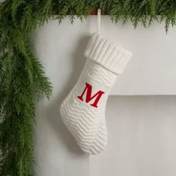 Monogram Seasonal Decor>Kirklands Home Cream Knit Monogram M Christmas Stocking