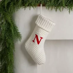 Monogram Seasonal Decor>Kirklands Home Cream Knit Monogram N Christmas Stocking Ivory