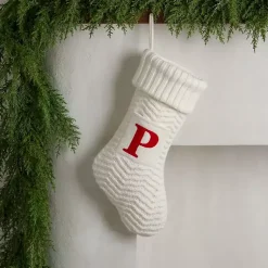 Monogram Seasonal Decor>Kirklands Home Cream Knit Monogram P Christmas Stocking