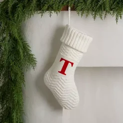 Monogram Seasonal Decor>Kirklands Home Cream Knit Monogram T Christmas Stocking