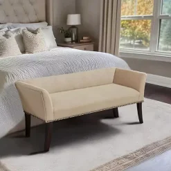 Kirklands Home Cream Low Back Flared Arms Bench Ivory Discount