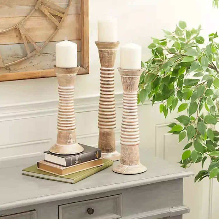 Candle Holders>Kirklands Home Cream Mango Wood Candle Holders, Set of 3 White