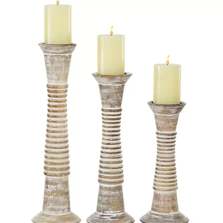 Candle Holders>Kirklands Home Cream Mango Wood Candle Holders, Set of 3 White