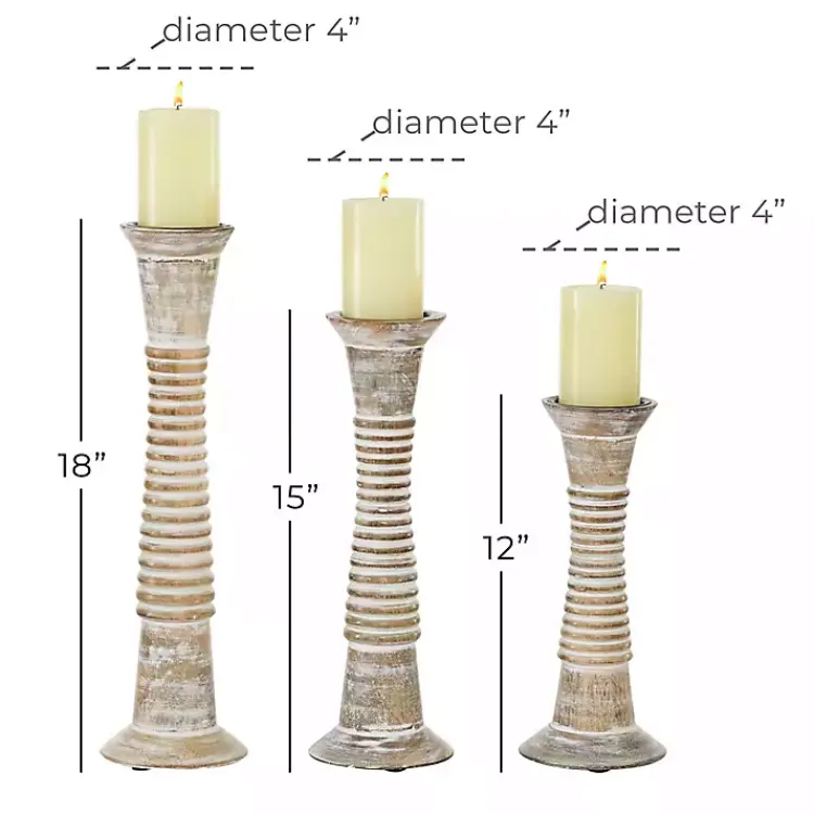 Candle Holders>Kirklands Home Cream Mango Wood Candle Holders, Set of 3 White