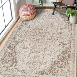 Kirklands Home Cream Medallion Area Rug, 5x8 Ivory New