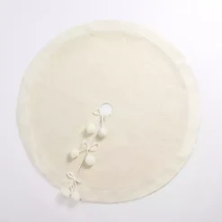 Christmas Tree Skirts & Collars>Kirklands Home Cream Metallic Pom Pom Christmas Tree Skirt Ivory