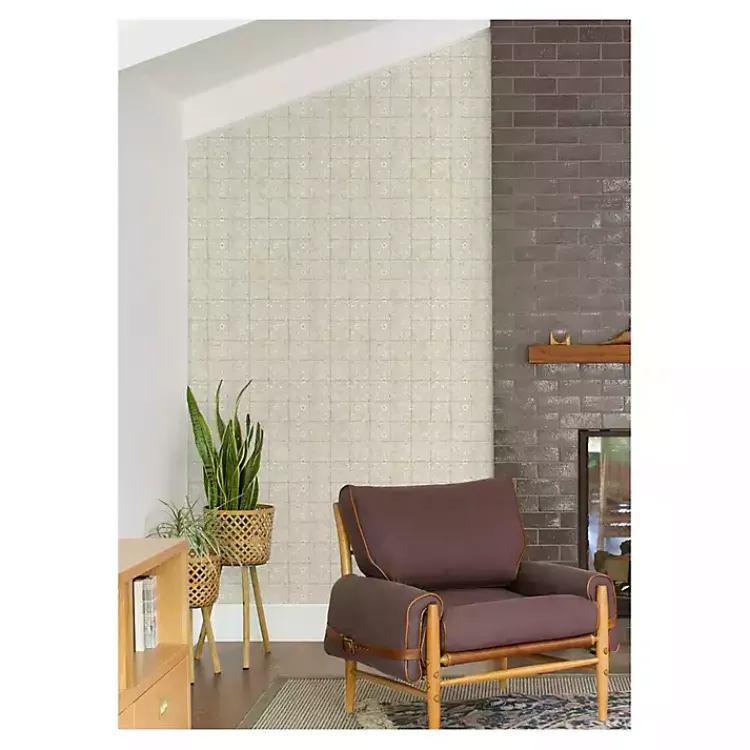Kirklands Home Cream Provincial Tiles Peel & Stick Wallpaper Tan New