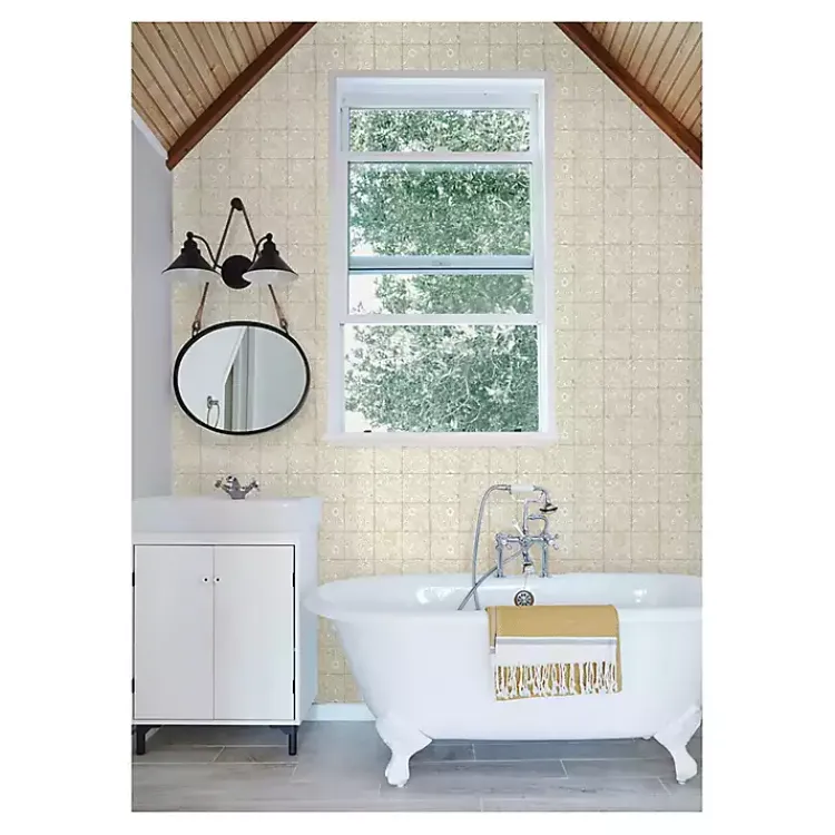 Kirklands Home Cream Provincial Tiles Peel & Stick Wallpaper Tan New