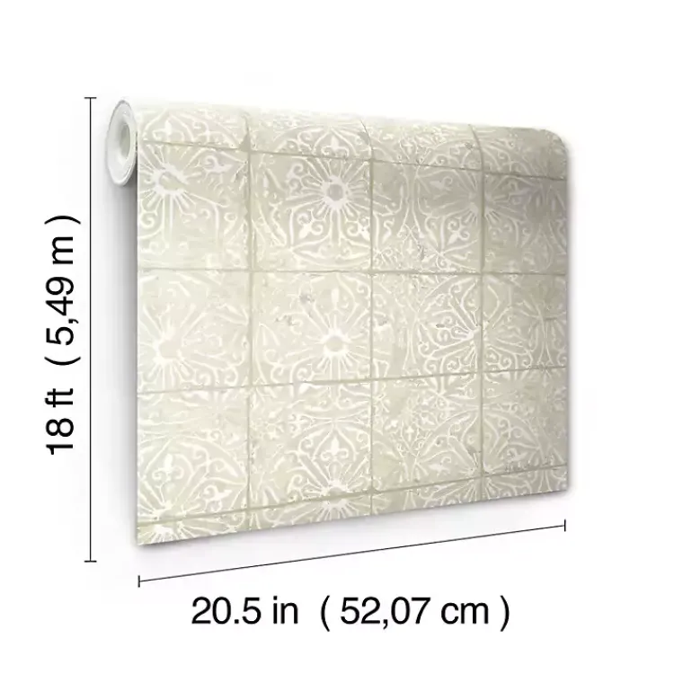 Kirklands Home Cream Provincial Tiles Peel & Stick Wallpaper Tan New
