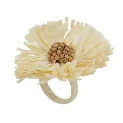 Kirklands Home Cream Raffia Flower Napkin Rings, Set of 4 Ivory