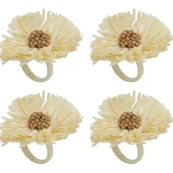 Kirklands Home Cream Raffia Flower Napkin Rings, Set of 4 Ivory