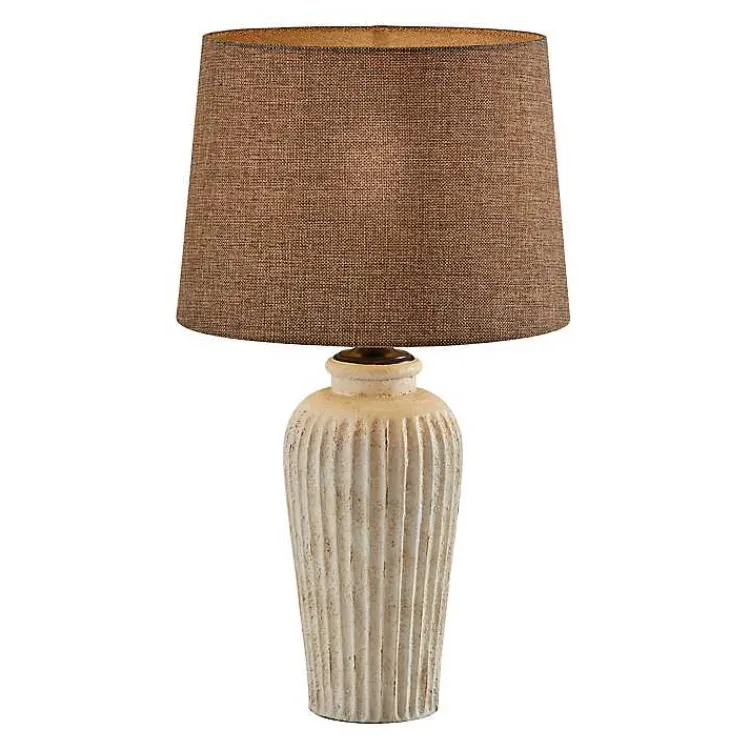 Kirklands Home Cream Ribbed Ceramic Shade Table Lamp Brown New