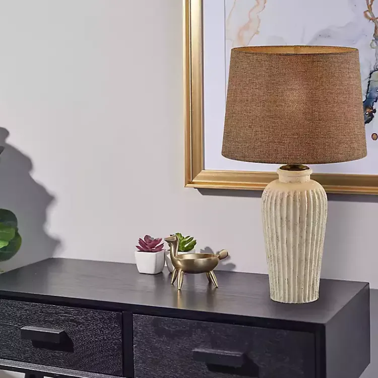 Kirklands Home Cream Ribbed Ceramic Shade Table Lamp Brown New