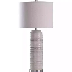 Kirklands Home Cream Ringed Ceramic Table Lamp White