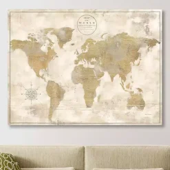 Kirklands Home Cream Rustic World Map Giclee Canvas Art Print New