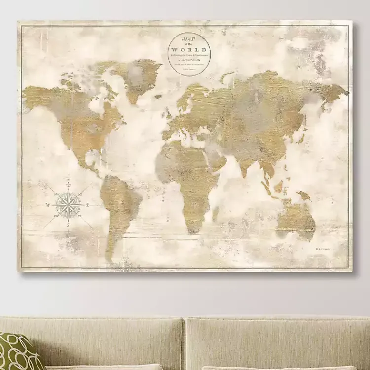 Kirklands Home Cream Rustic World Map Giclee Canvas Art Print New