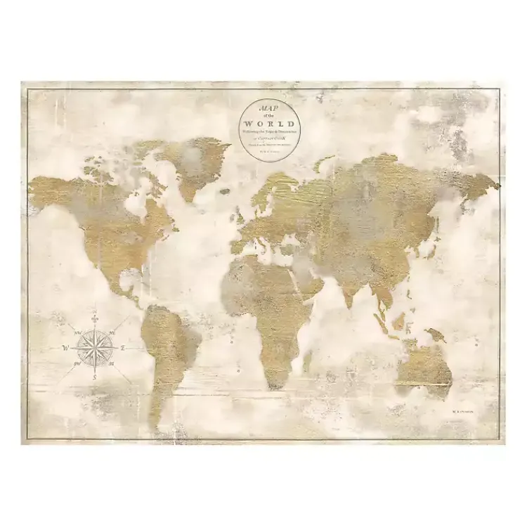 Kirklands Home Cream Rustic World Map Giclee Canvas Art Print New