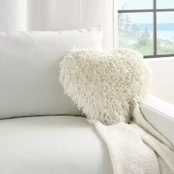 Valentines Day Decorations>Kirklands Home Cream Shaggy Heart Shaped Pillow White