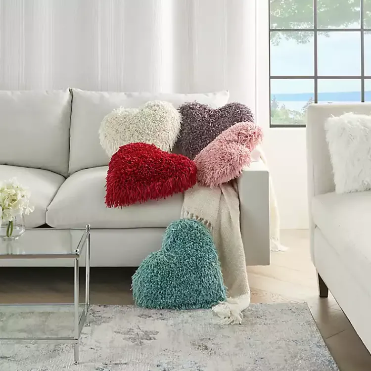 Valentines Day Decorations>Kirklands Home Cream Shaggy Heart Shaped Pillow White