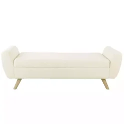 Kirklands Home Cream Sherpa and Wood Storage Bench Ivory New