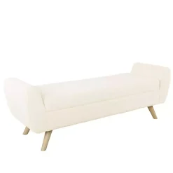 Kirklands Home Cream Sherpa and Wood Storage Bench Ivory New