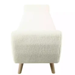 Kirklands Home Cream Sherpa and Wood Storage Bench Ivory New