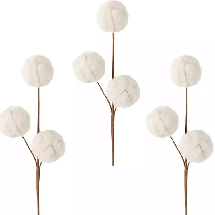 Christmas Tree Decorations>Kirklands Home Cream Sherpa Ball Christmas Spray Stems, Set of 3 White