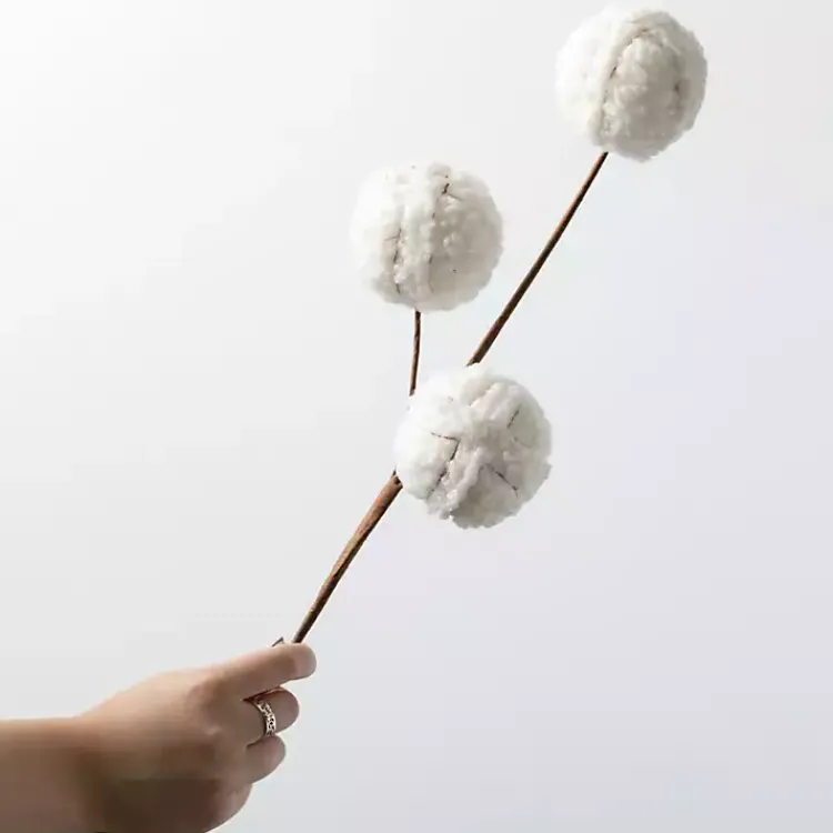Christmas Tree Decorations>Kirklands Home Cream Sherpa Ball Christmas Spray Stems, Set of 3 White