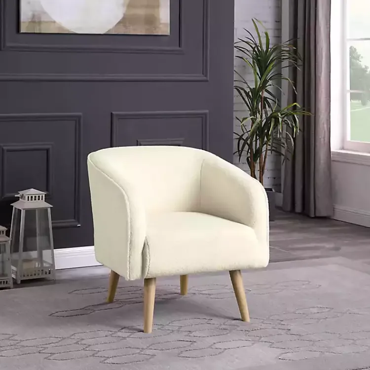 Kirklands Home Cream Sherpa Upholstered Barrel Accent Chair Ivory Online