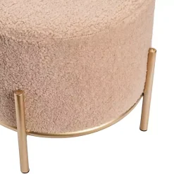 Kirklands Home Cream Sherpa Upholstered Round Ottoman Ivory Sale